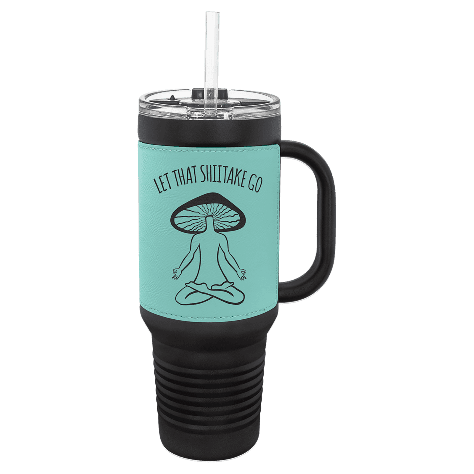 Polar Camel Black with Teal Leatherette 40 oz. Travel Mug with Straw
