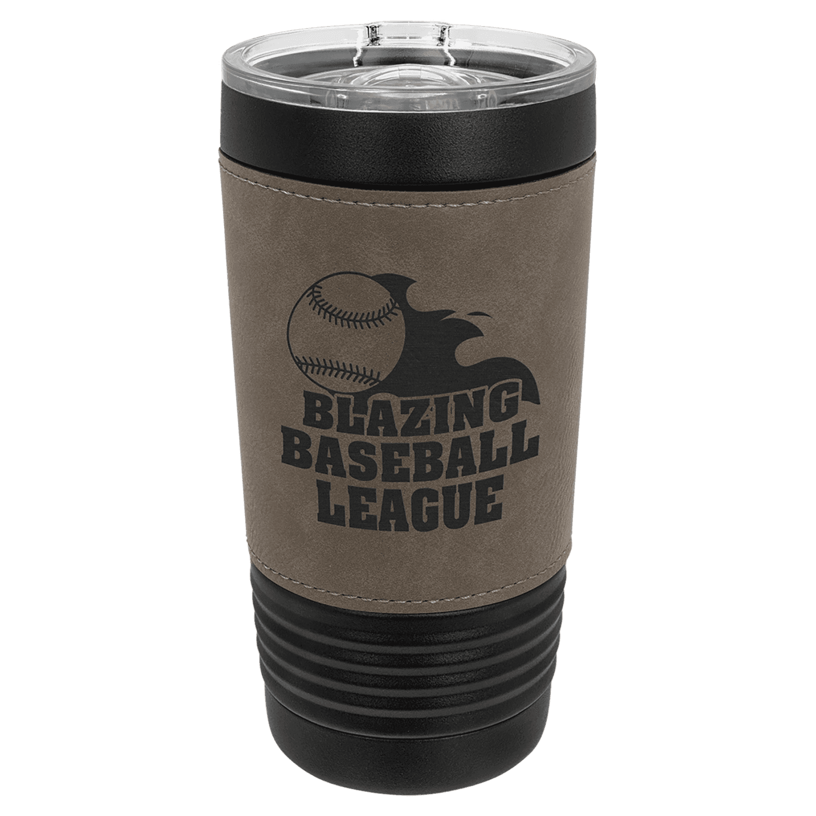 Black with Gray Leatherette Wrapped 20 oz. Polar Camel with Slider Lid