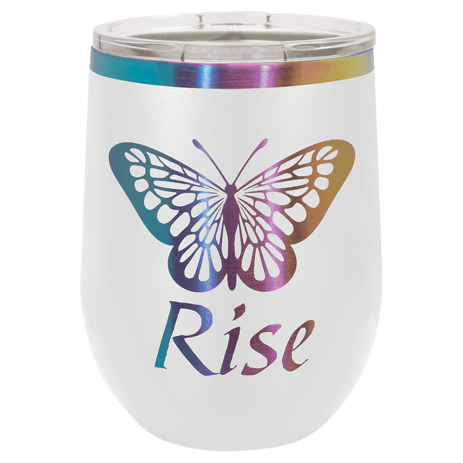 Polar Camel 12 oz. White/Prism ION-Plated Stemless Wine Tumbler with Lid