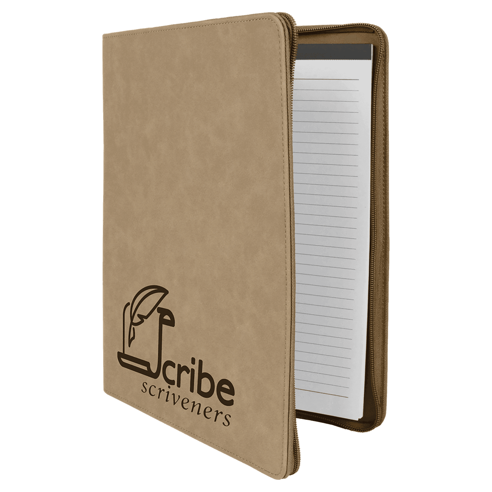 Light Brown Leatherette Portfolio with Zipper & Notepad